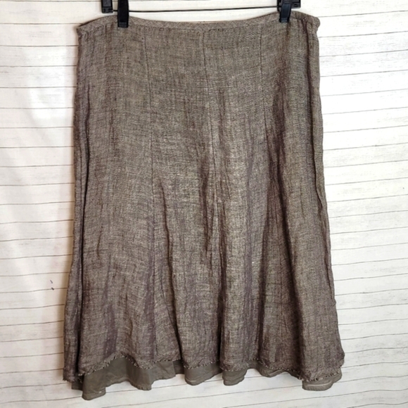 EILEEN FISHER 100% LINEN SEAMED SKIRT IN CLOVE, SZ MEDIUM - Picture 1 of 12